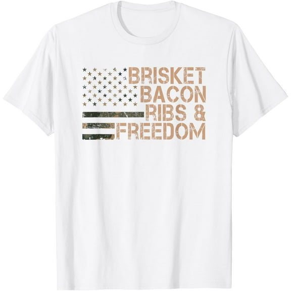 Brisket Bacon Ribs & Freedom Grill BBQ Funny Meat Smoking T-ShirtMen's and women's pure cotton short-sleeved shirts