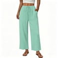 thumbnail image 5 of Hurxie Women's Pants Summer Palazzo Flowy Wide Leg Beach Trousers with Pockets Mint Green,M, 5 of 6