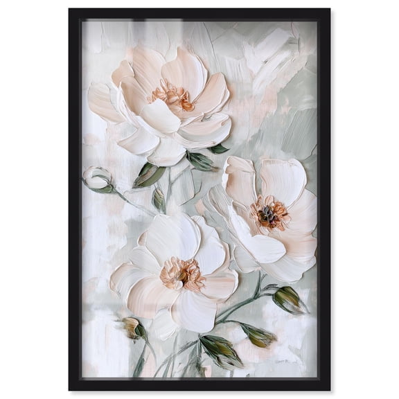 White Mirage III Shadowbox Print Floral Wall Decor by Art Remedy, Black Frame, 10 x 15