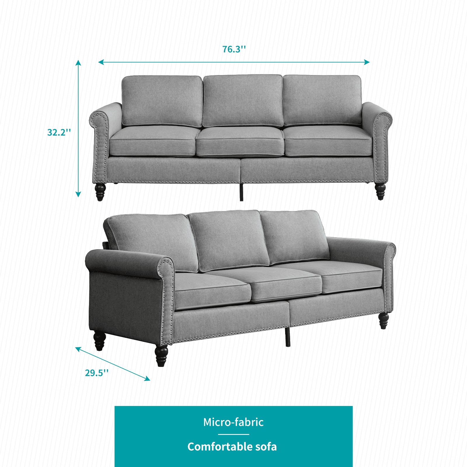 MUZZ Living Room Furniture Sets with 5.9"Upholstered Cushion, 3-Seater Sofa Couch, Loveseat and Single Sofa Chair, Sofa Set for Living Room(Light Grey)