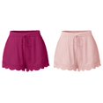 thumbnail image 1 of (2-Pack) Kcodviy Shorts for Women Casual Plus Size Shorts for Women Elastic Waist Drawstring Yoga Silk Pajamas for Women Shorts Set with Robe Shorts Comfy Stretch Lace Trim Beach Linen Ruffle Shorts, 1 of 6