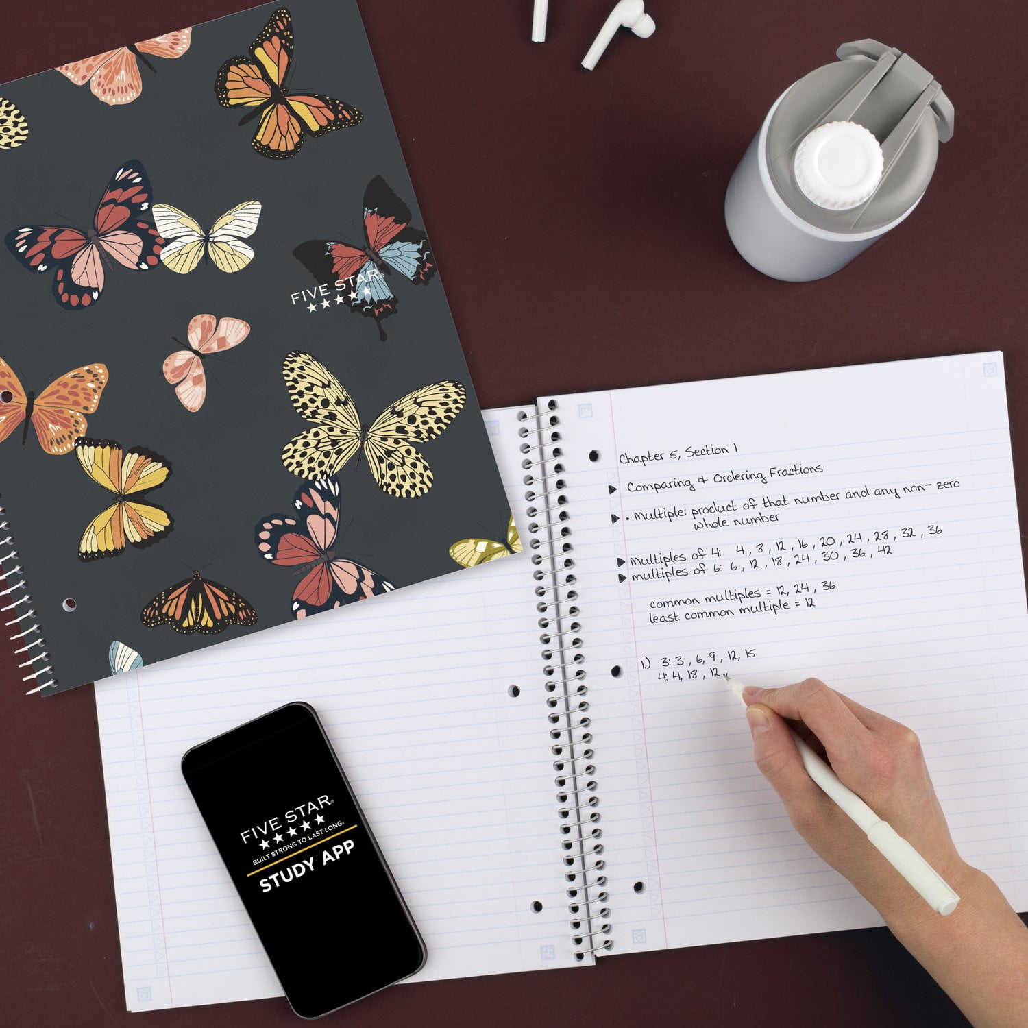 Five Star Butterflies Notebook Plus Study App, 1 Subject, College Ruled, 8.5" x 11"