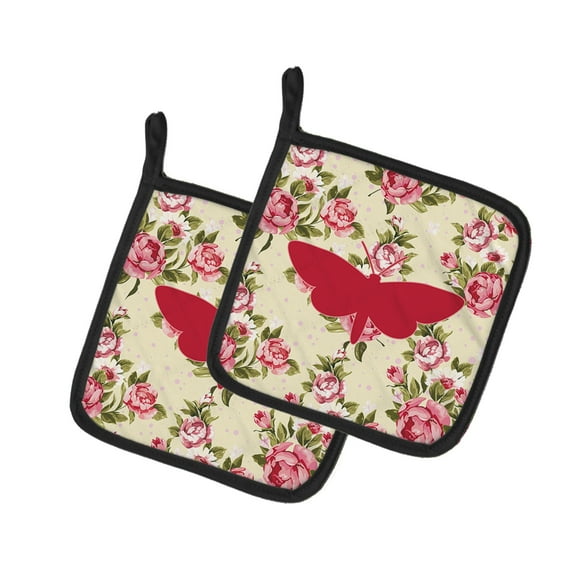 Caroline's Treasures BB1059-RS-YW-PTHD Moth Shabby Chic Yellow Roses Pair of Pot Holders , 7.5HX7.5W, multicolor