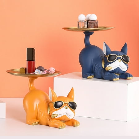 

BetterZ Artistic Storage Tray Funny Resin Nordic Style Bulldog Sculpture Storage Container Household Supplies