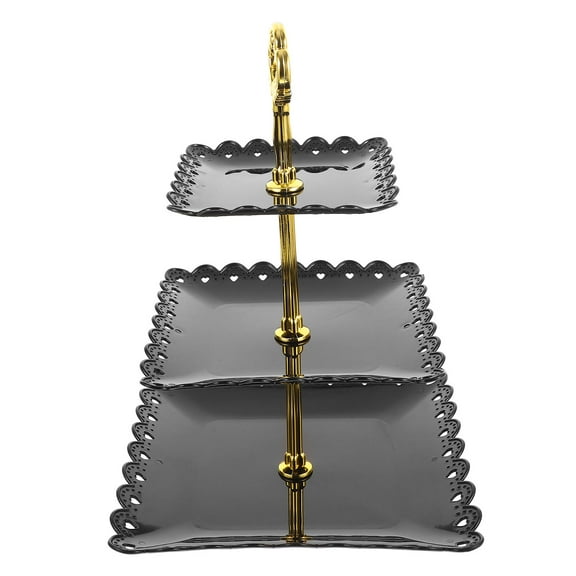 IBASETOY Tiered Cake Display Stand ABS Black Design for Engagement Ceremony 1Pcs