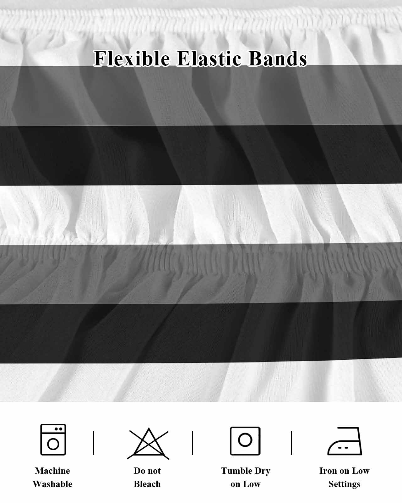 Grey Black White Striped Wrap Around Bed Skirts for Queen Bed 16" Drop, Bed Skirt with Adjustable Elastic Belt Dust Ruffle Bed Valance for Bedroom Hotel Luxury Farmhouse Stripes Bed Frame Cover