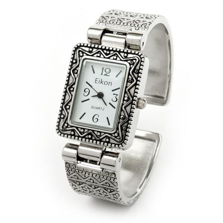 - Silver Metal Western Style Decorated Rectangle Face Women's Bangle Cuff Watch
