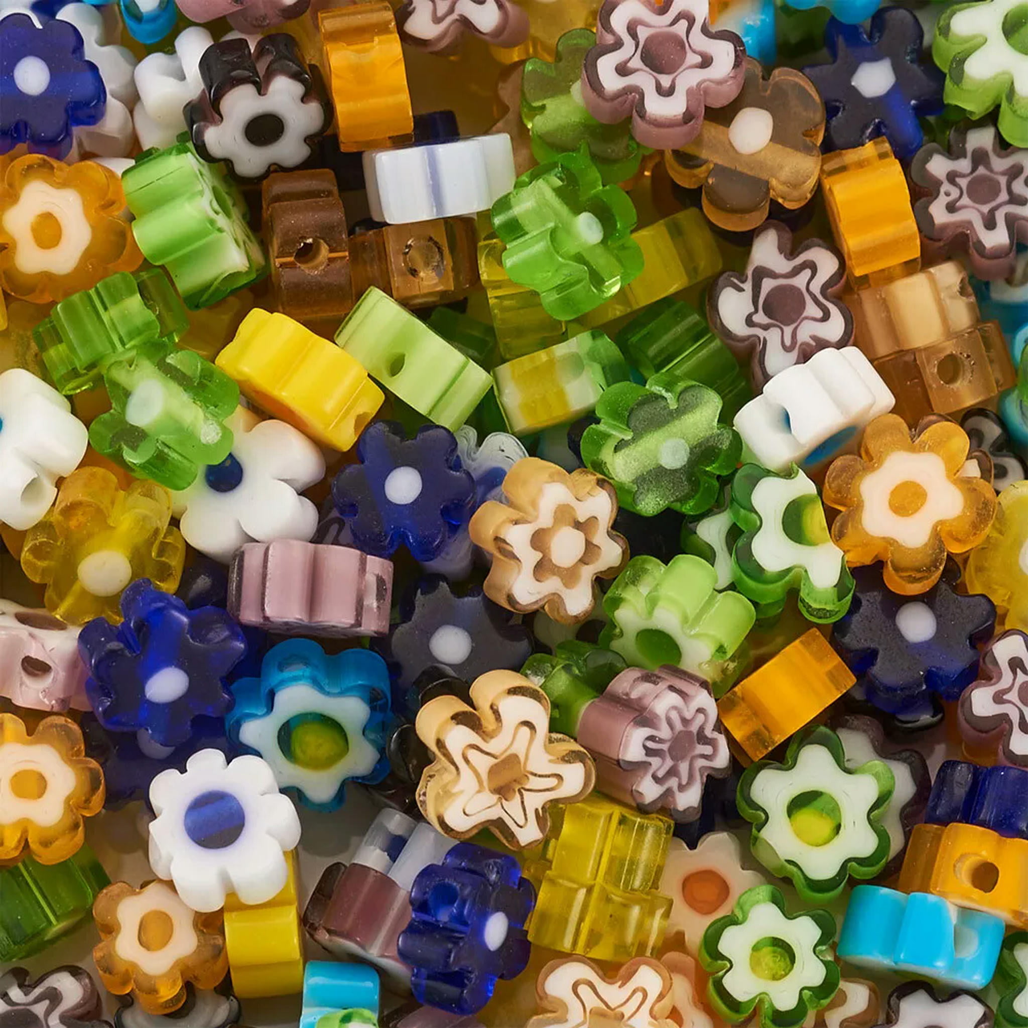 EOEMY 300Pcs 10 Colors Flower Handmade Millefiori Glass Beads Colorful Loose Spacer