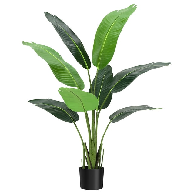 Árbol Artificial Ave del Paraíso – Planta Falsa de Plátano con Troncos – Maceta Decorativa – Interior y Exterior – Hogar y Oficina