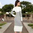 thumbnail image 5 of Women's Striped Knit Midi Dress with Long Sleeves and Ribbed Texture - Small, Light Beige, 5 of 7