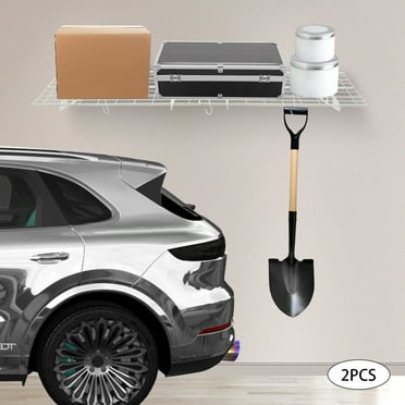 2 Packs 400LBS Garage Shelving with Hooks, Garage Storage Rack, Garage Wall Shelf