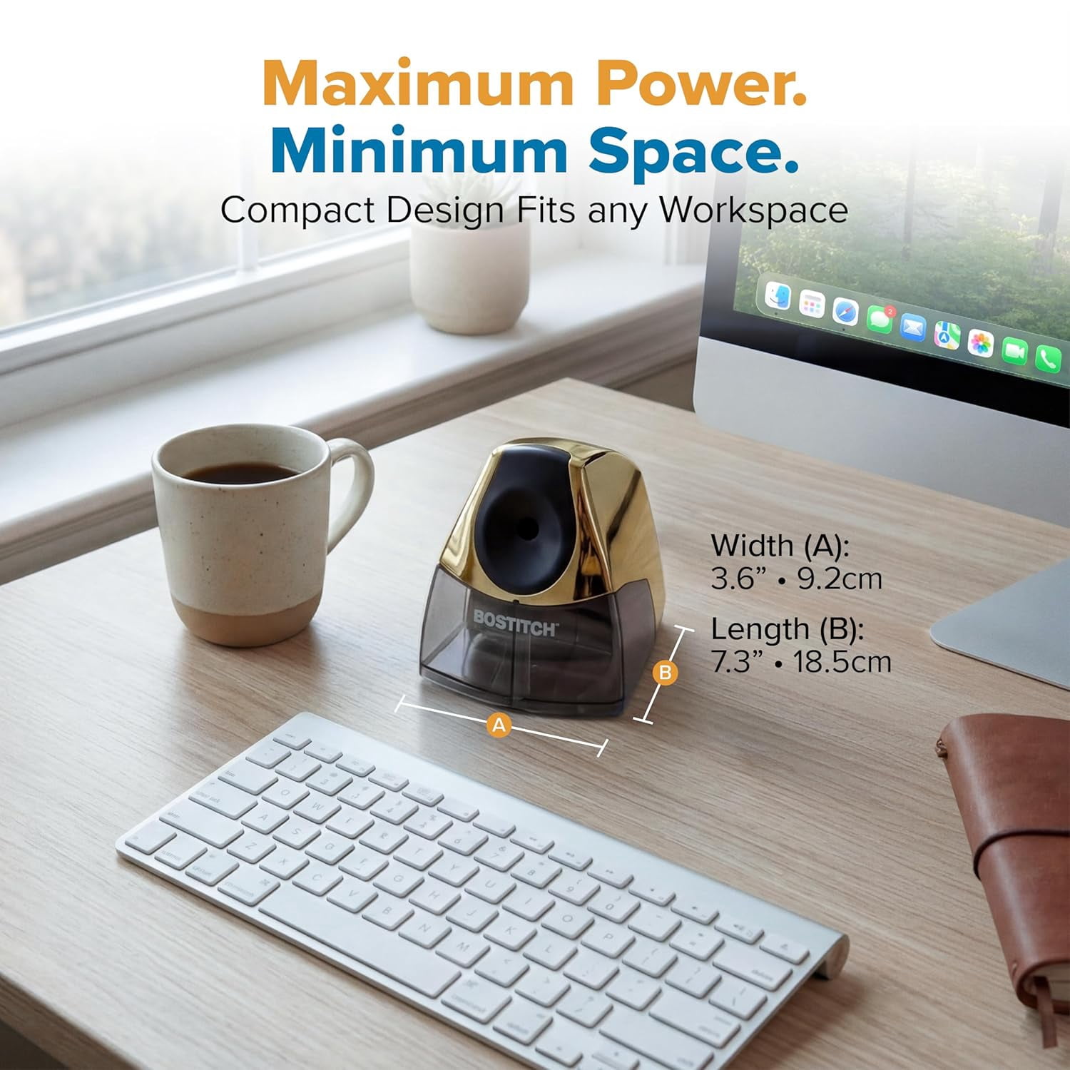 Office Electric Pencil Sharpener for Classroom & Desk Use, Heavy-Duty Stall-Free Motor, High-Capacity Shavings Tray, Gold Chrome