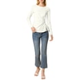 thumbnail image 2 of MODA NOVA Junior's Round Neck Tops Long Sleeve Blouse Shirt White L, 2 of 5
