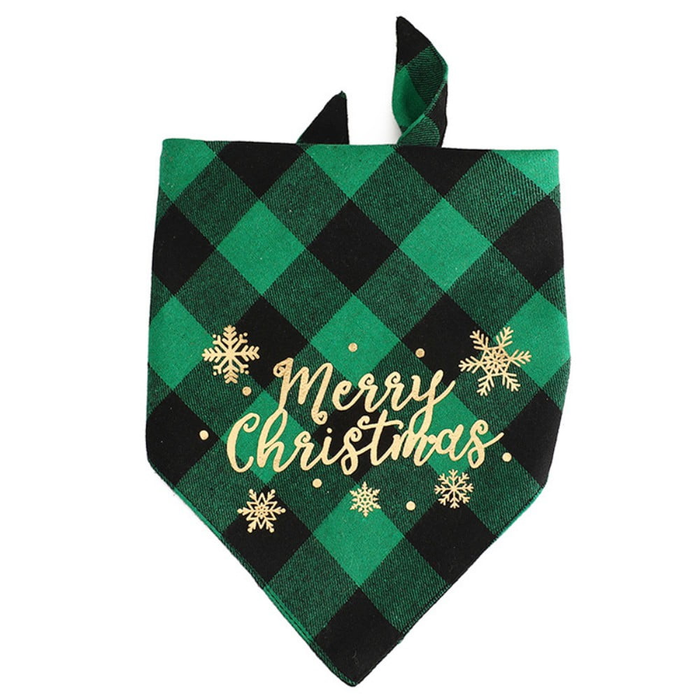 Cotton Triangle Bibs Scarfs for Puppy LUTER 2pcs Christmas Dog Bandana S Size, Red and Green Plaid Dog Bandana Dog Kerchief with Snowflake Pattern