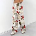thumbnail image 4 of Womens Holiday Pants Christmas Print Fleece Lined Wide Leg Sweatpants Elastic Drawstring Waist Loose Straight Trousers, 4 of 5