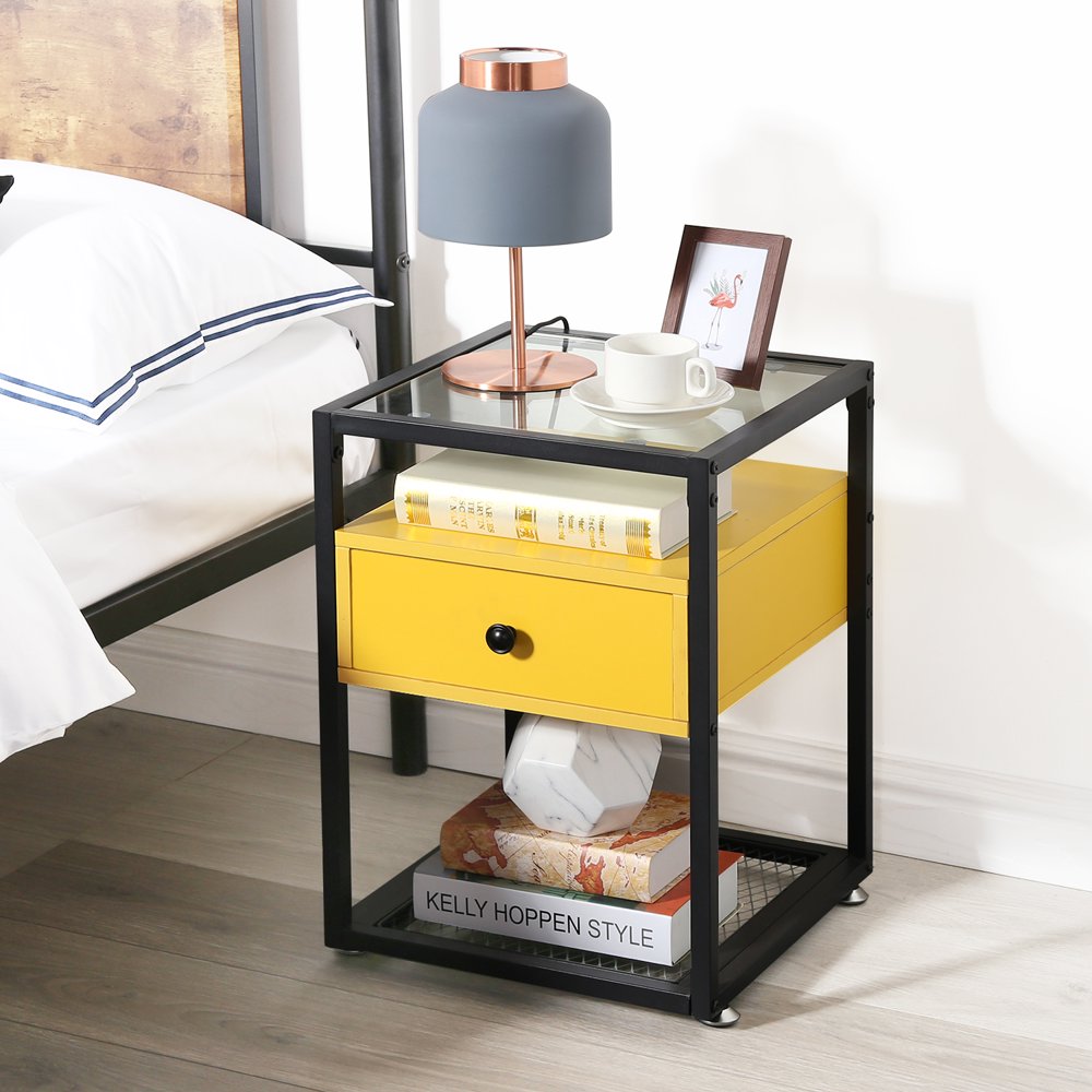 VECELO Square End Table Nightstand with Drawer and Shelf, Side Table
