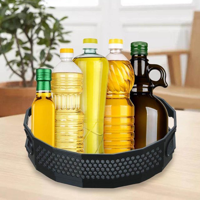 Maoww Anti-Skid Turntable Spice Rack Bathroom Storage Tray Organizer Container Black S