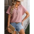 thumbnail image 4 of Summer New Style V-neck Button Solid Color Polka Dot Loose Short-sleeved T-shirt For Women, 4 of 8