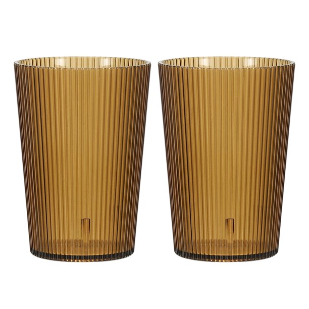 Vasos de Plástico Transparentes Reutilizables, Juego de Vasos de Bebida Estriados de 5.1oz (Marrón, 2 Piezas)