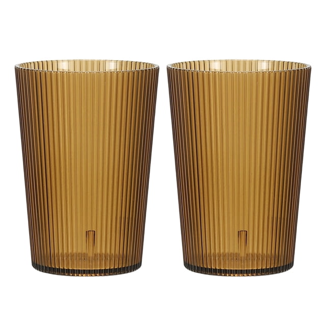 Vasos de Plástico Transparentes Reutilizables, Juego de Vasos de Bebida Estriados de 5.1oz (Marrón, 2 Piezas)