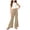 Khaki, variant on Bovxnpu Girls Summer 2 Piece Outfits White Fitted Tank Linen-Like Pocket Flare Pants Set