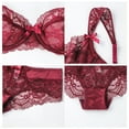 thumbnail image 5 of Uhndy Unlined Underwire Lace Bra for Women,Womens Bra and Panty Sets Sexy Solid Bralette for Ladie Winered 36F Bra, 5 of 5