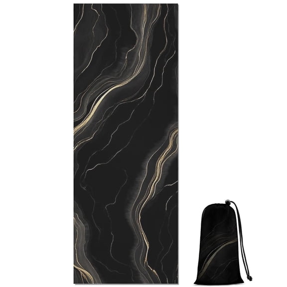 Black Gold Marble Pattern Hot Yoga Mat Towel Non Slip for Hot Yoga - Quick-Drying Yoga Mat Cover with 4 Corner Pockets with Travel Bag - Hot Yoga Towel Non Slip Grip Moisture Wicking Sweat 70"x26"