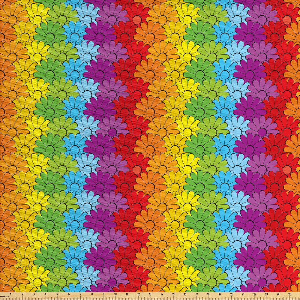 Floral Upholstery Fabric by the Yard, Vibrant Flowers in Rainbow Colors