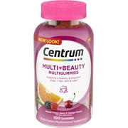 Centrum MultiGummies Multi+ Beauty Dual Action Multivitamin, Specially Designed with Biotin for Healthy Hair, Skin and Nails, Cherry/Berry/Orange Flavors - 100 Count