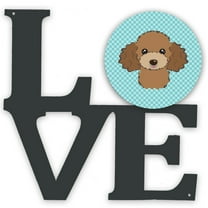 Carolines Treasures BB1194WALV Checkerboard Blue Chocolate Brown Poodle Metal Wall Artwork LOVE 12X12 multicolor