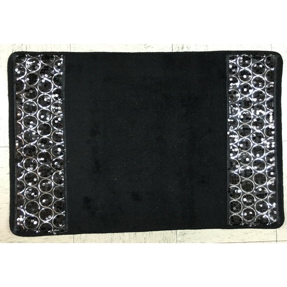 Popular Bath Sinatra Bath Rug with Black Sequins, Black