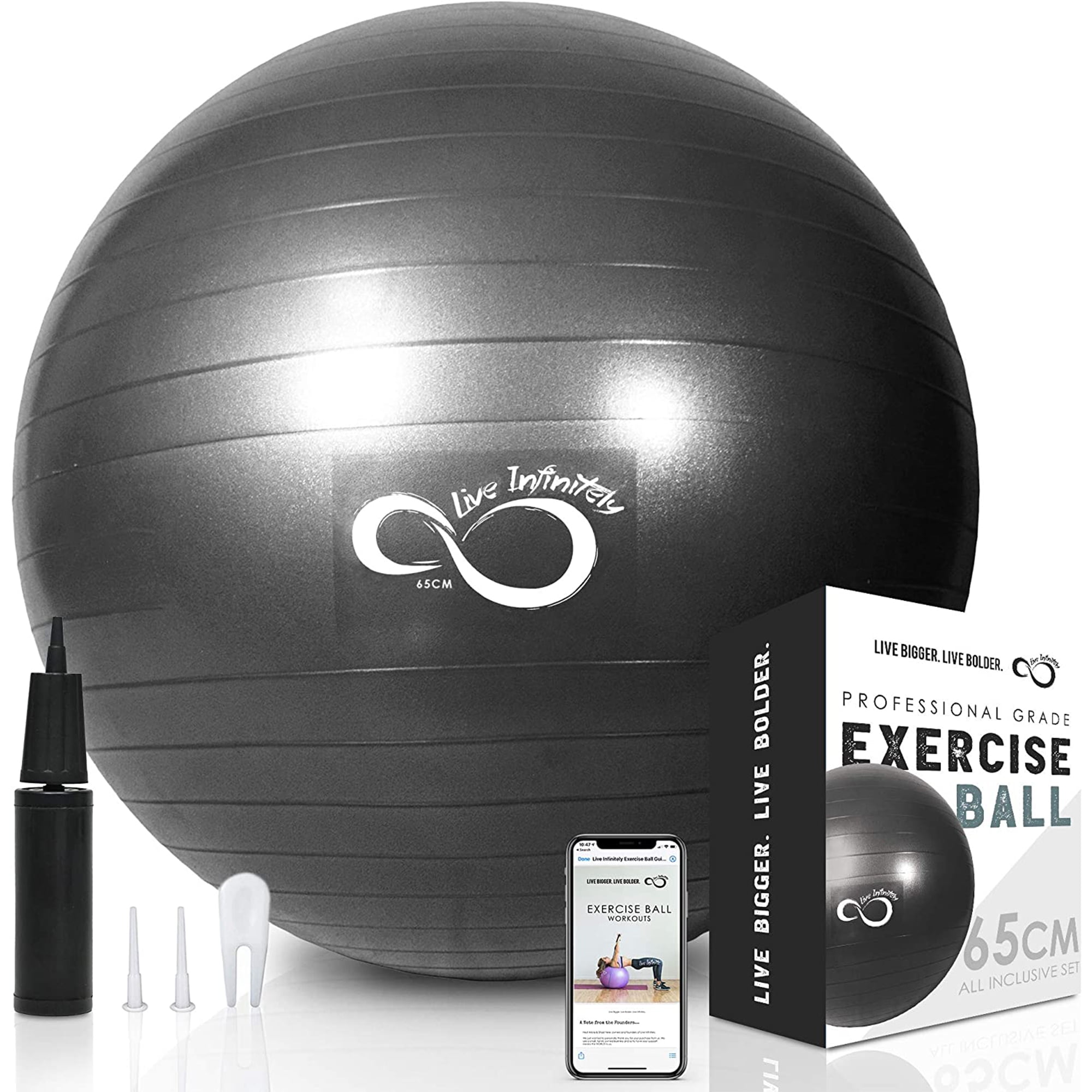 Balance & Gym Workouts- Anti Burst Black, 75 cm Wacces Professional Exercise Quick Pump Included Stability and Yoga Ball for Fitness