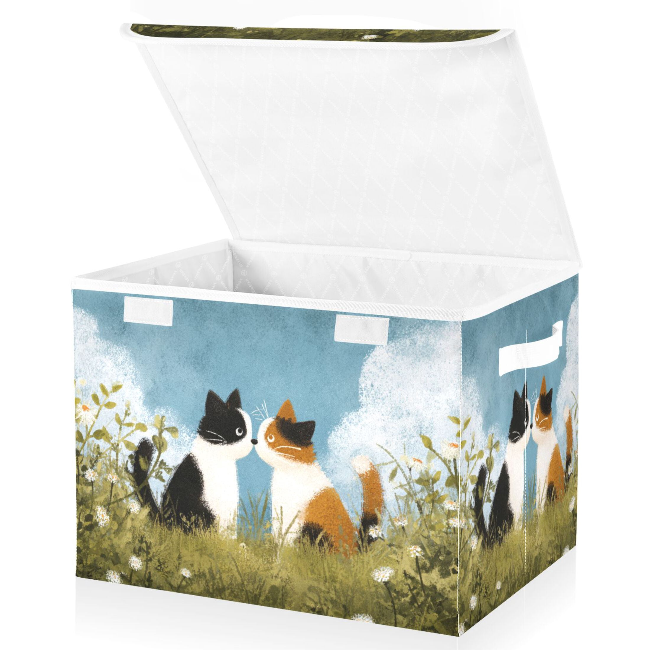 Valentine Cat Kiss Crayon Painting Foldable Storage Bins with Lids Handles Collapsible Storage Containers Tote Boxes 16.5 x 12.6 x 11.8 inches