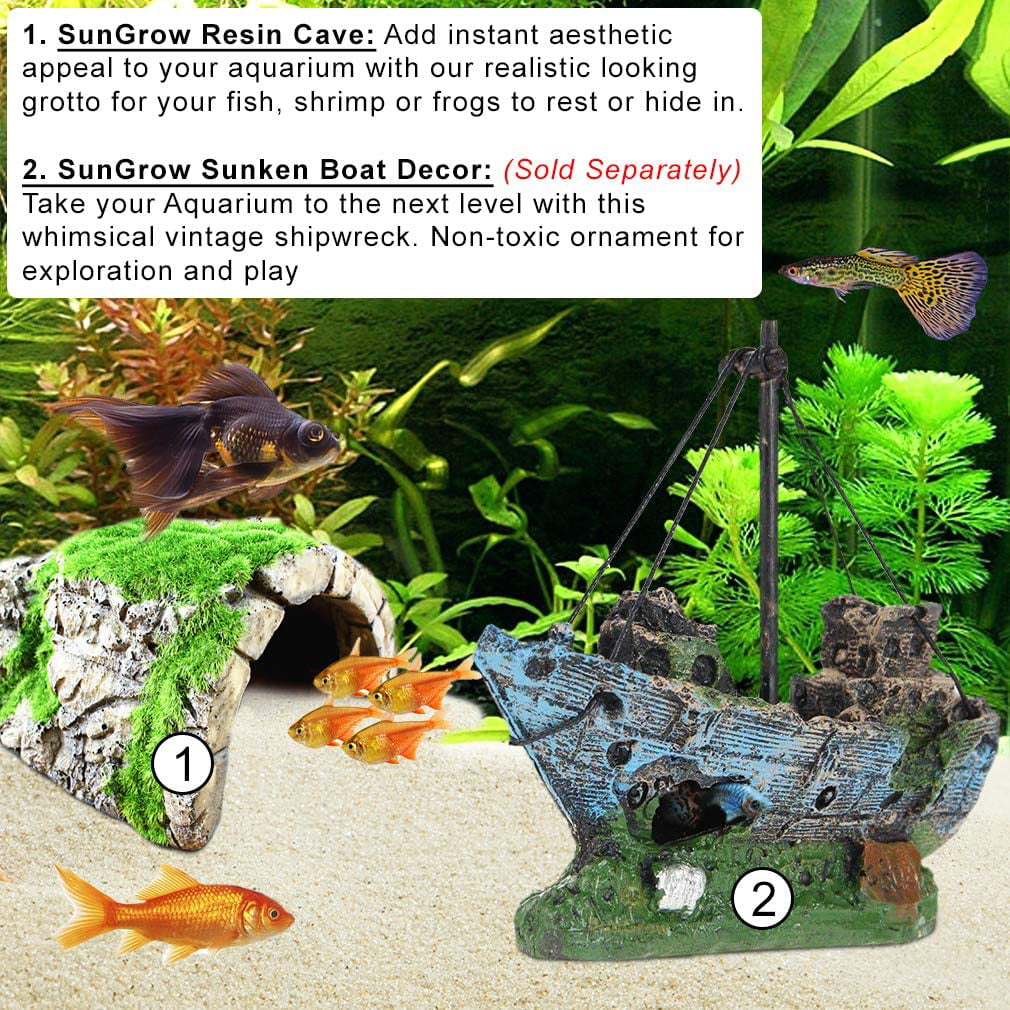 Swimming Resting Suitable for Crayfish Sleeping Resin Cave Decor for Aquarium Pet-Safe & Durable Aquatic Frogs Shrimps Natural-Looking Cave with Artificial Moss Fish Hideout for Shelter