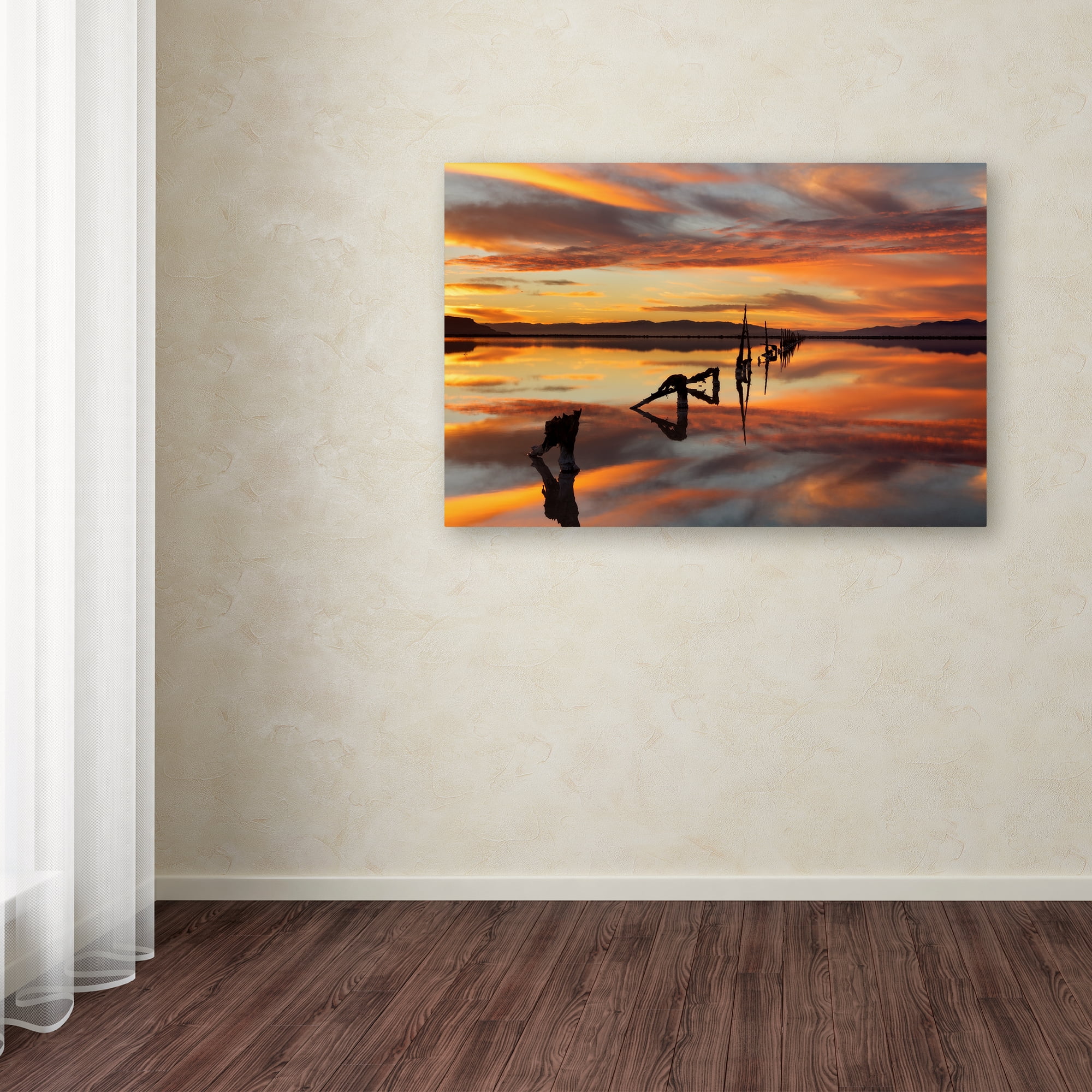 Trademark Fine Art 'Great Salt Lake Pilings Sunset' Canvas Art by Mike Jones Photo