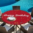 thumbnail image 6 of Red Birthday Round Tablecloth, Fitted Table Cover with Elastic for 45"-54" Round Tables, Colorful Confetti Ribbons Polka Dots Classroom Table Cloth Outdoor Indoor Dinning Party Waterproof Tablecloths, 6 of 7
