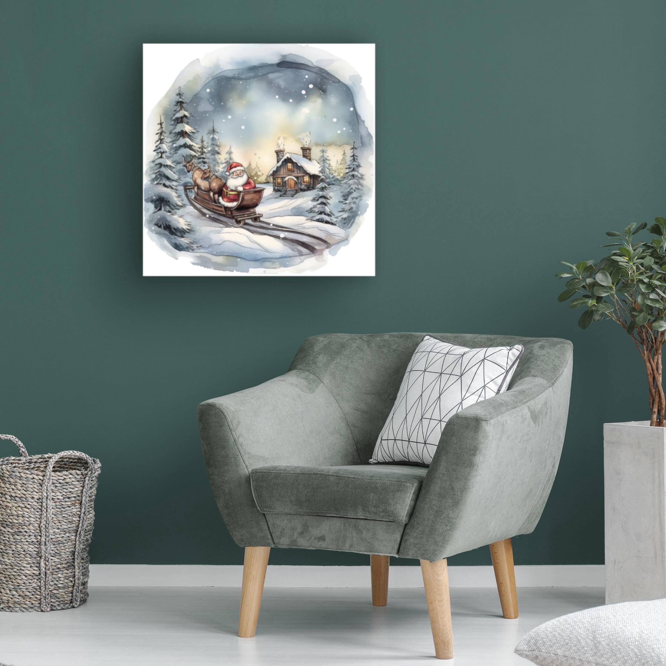 Canvas Wall Art - The Golden Valley 'Snowing On Santa' Wall Art for Living Room, Bedroom, or Office Décor by Trademark Fine Art - 24 x 24 Inches