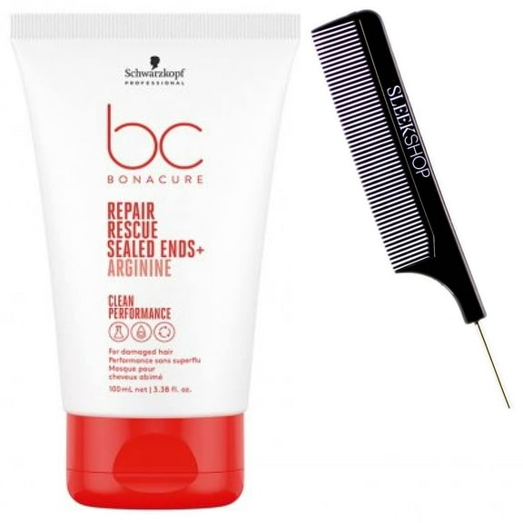 Schwarzkopf BC Bonacure REPAIR RESCUE Sealed Ends  ARGININE for Damaged Hair, Newest 2023 Formula Version (w/ SLEEKSHOP Steel Pin Rat Tail Comb) Clean Hair Performance, Vegan (Sealed Ends  (3.38 oz)
