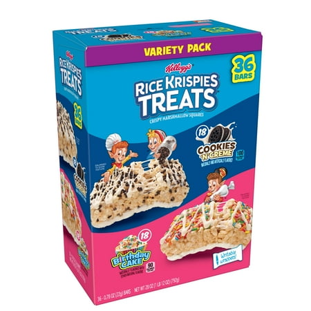 Rice Krispies Snap Crackle - Kellogg's Rice Krispies Treats Variety Pack Cookies & Cream / Birthday Cake 36ct