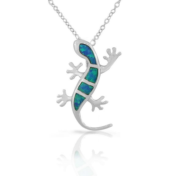 925 Sterling Silver Womens Blue Turquoise-Tone Lizard Iguana Simulated Opal Pendant Necklace