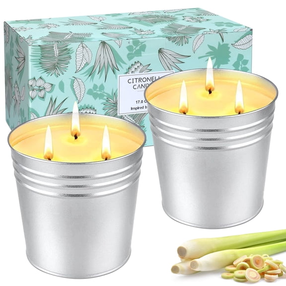 Citronella Candles For Outdoor/Indoor Soy Wax Candles 180 Hours Burn Time Outdoor Patio/Garden/Yard/Balcony/Camping 2pack