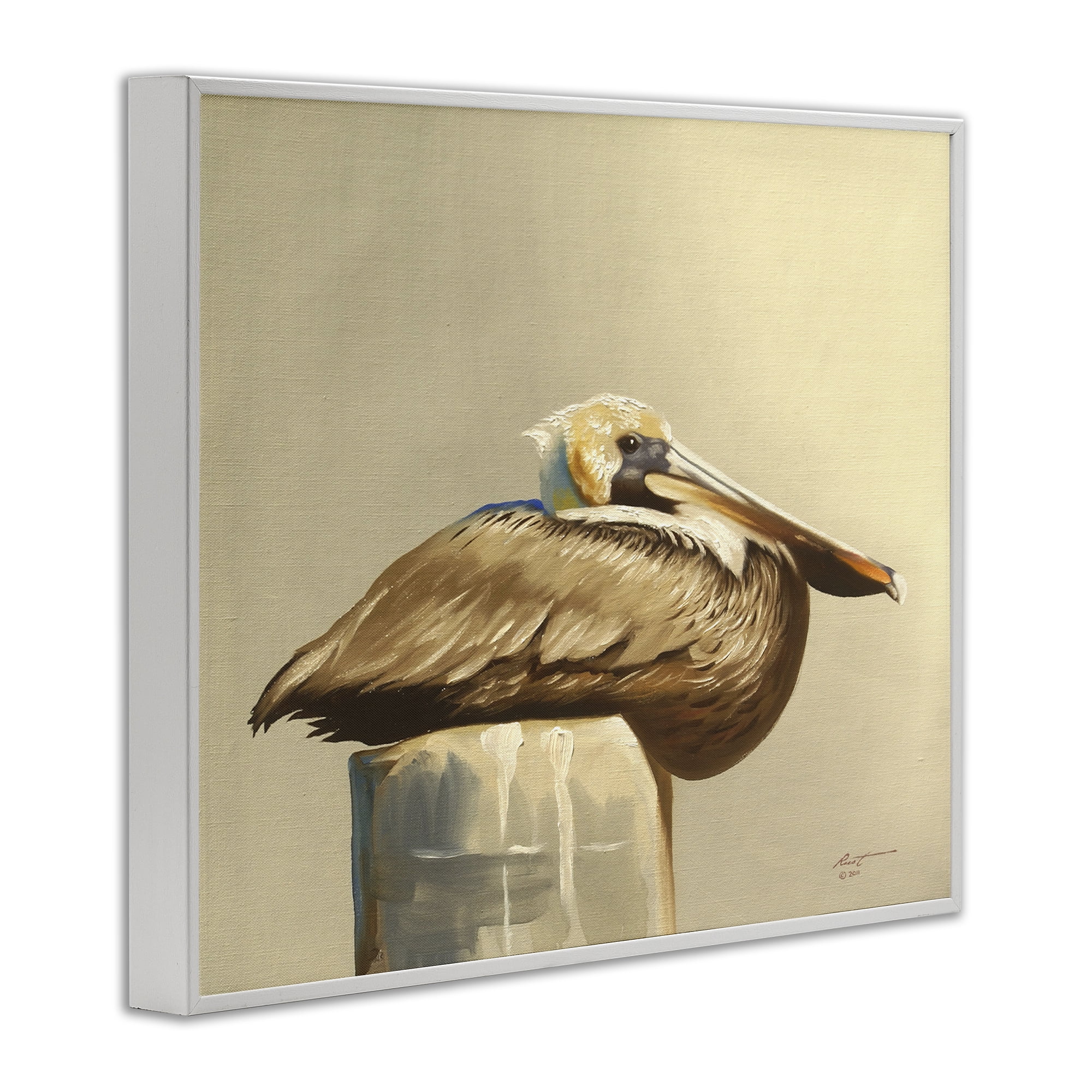 Stupell Industries Pelican Resting on Dock Animals & Insects Painting White Framed Art Print Wall Art, 14 x 11