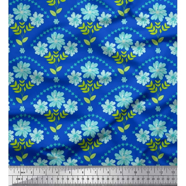 Soimoi Velvet Fabric Leaves,Floral & Scale Geometric Decor Fabric Printed Yard 58 Inch Wide