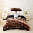 thumbnail image 2 of Homewish Halloween Skull Crows Twin Duvet Cover,Vintage Train Twin Bedding,White Orange,Black Reversible,2pcs,1 Duvet Cover and 1 Pillowcase, 2 of 6