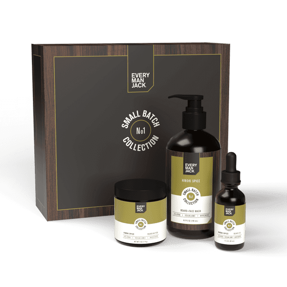 Every Man Jack Small Batch Beard Set, Hinoki Spice Fragrance - Beard Wash, Beard Oil and Beard Butter