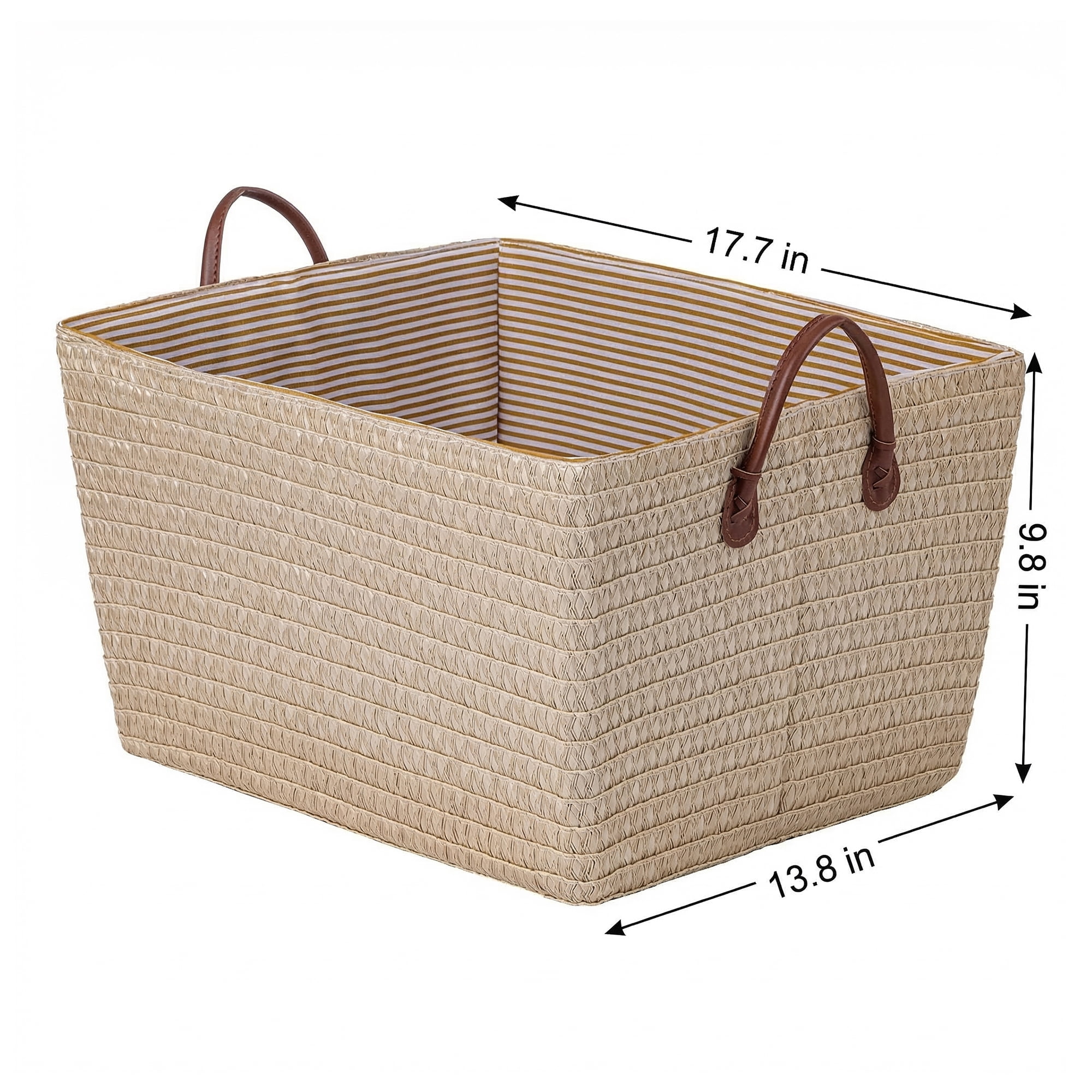 Unique Bargains Good-quality Woven Shelf Closet Storage Bin Light Brown 17.7*13.8*9.8in