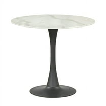TMS Rho 35.5" Round Indoor Pedestal Dining Table, Black/White Faux Marble