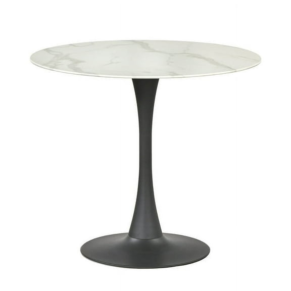 TMS Rho 35.5" Round Indoor Pedestal Dining Table, Black/White Faux Marble