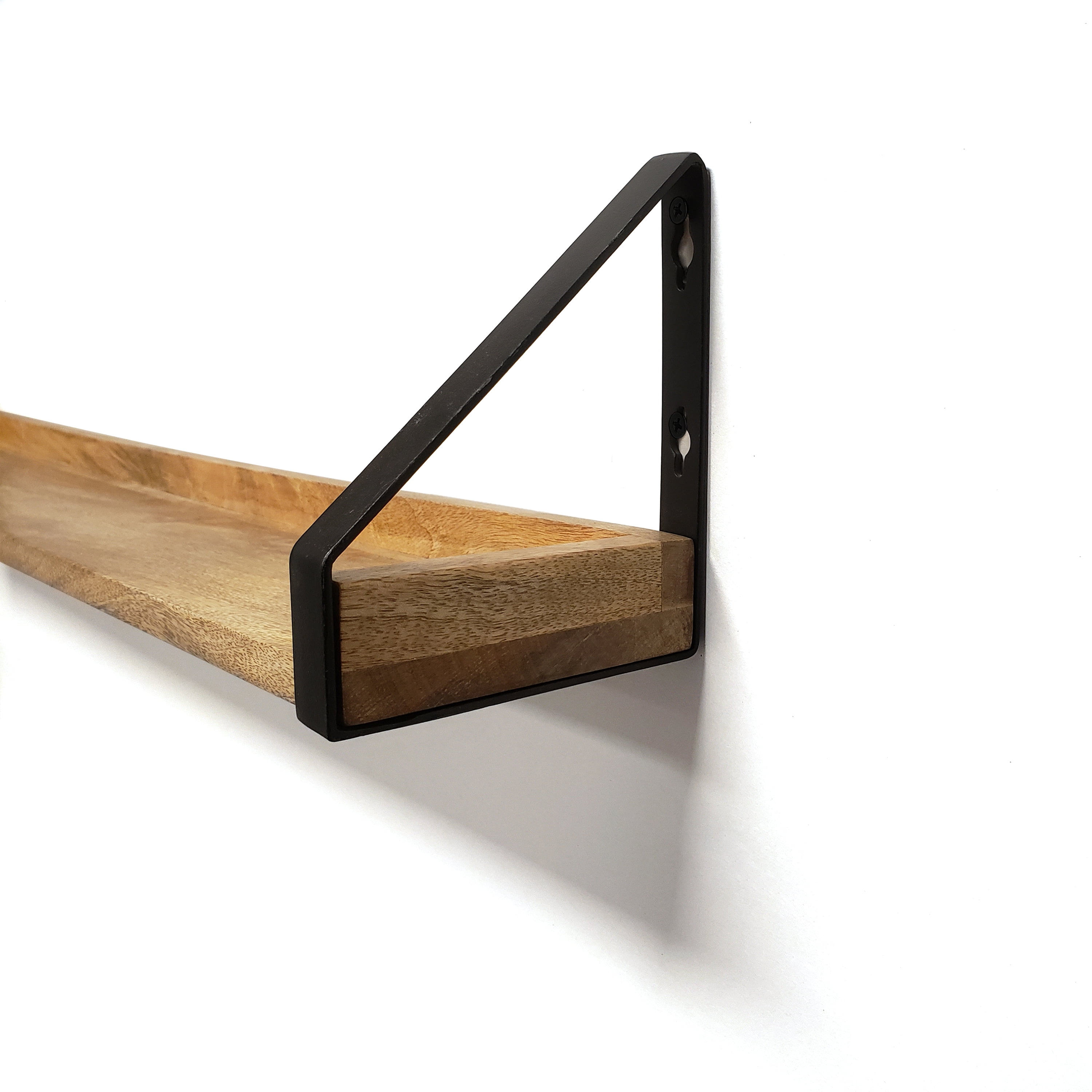 InPlace 60Wx5Dx6H Rustic Mango Walnut Wood Floating Shelf Black Iron Bracket Ledge Shelf 9602113E