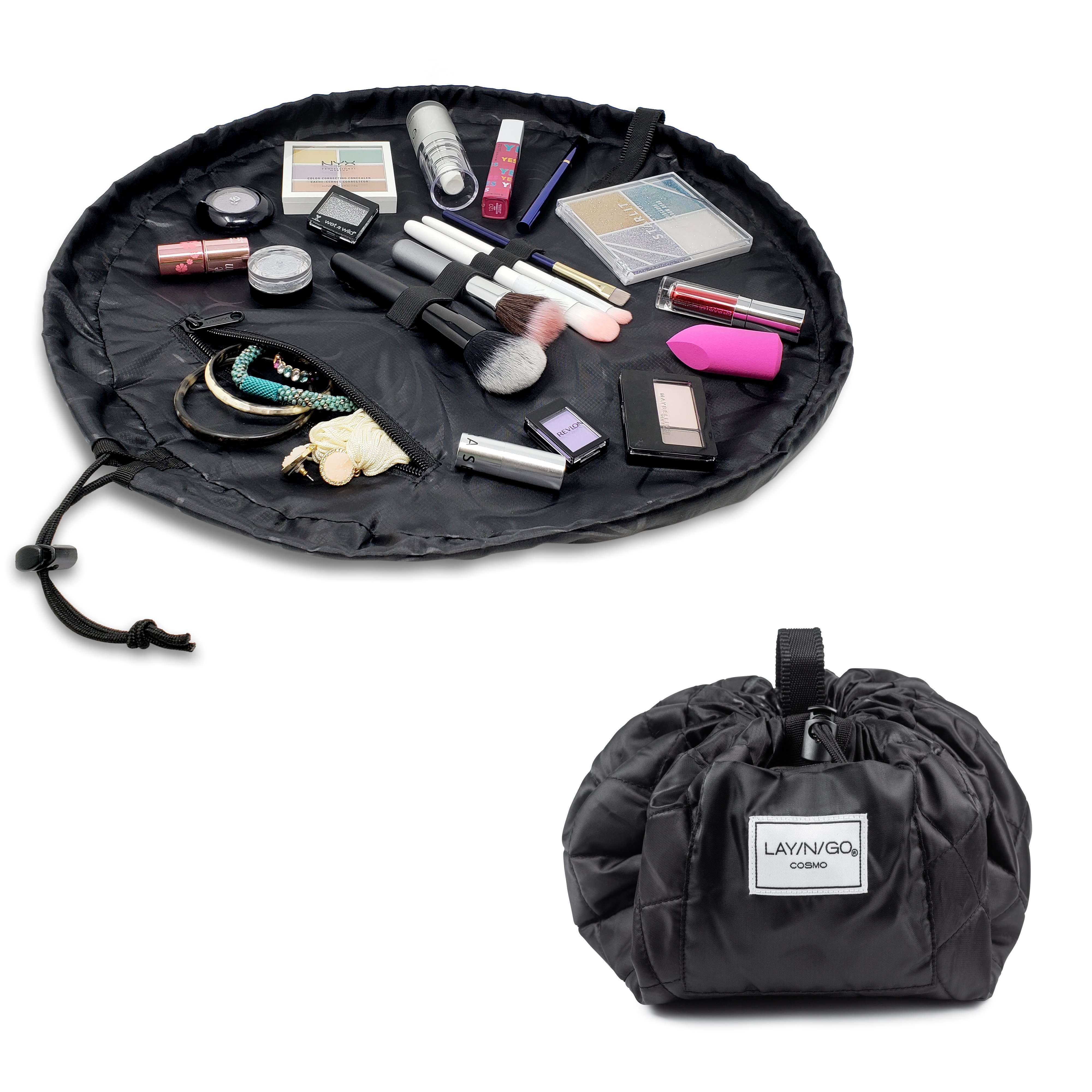 Lay-n-Go COSMO (20") Dot/Stripe Drawstring Cosmetic Makeup Bag, Toiletry Organizer, Travel, Birthday, Bridesmaid's Gift